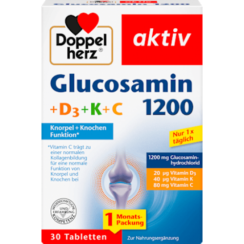 Doppelherz Глюкозамін 1200 + Вітамін K і D, 30 шт