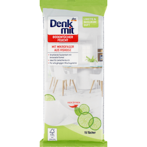 Denkmit Вологі рушники для підлоги лайм і базилік 15 шт